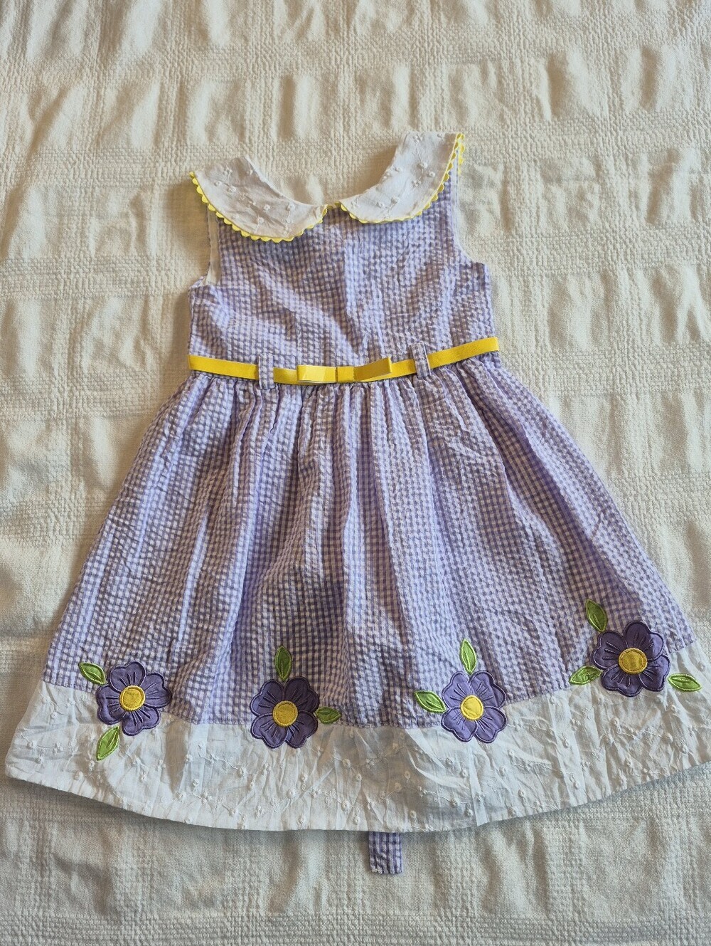 Blueberi Boulevard girls 4T dress purple & white gingham seersucker pansy EUC